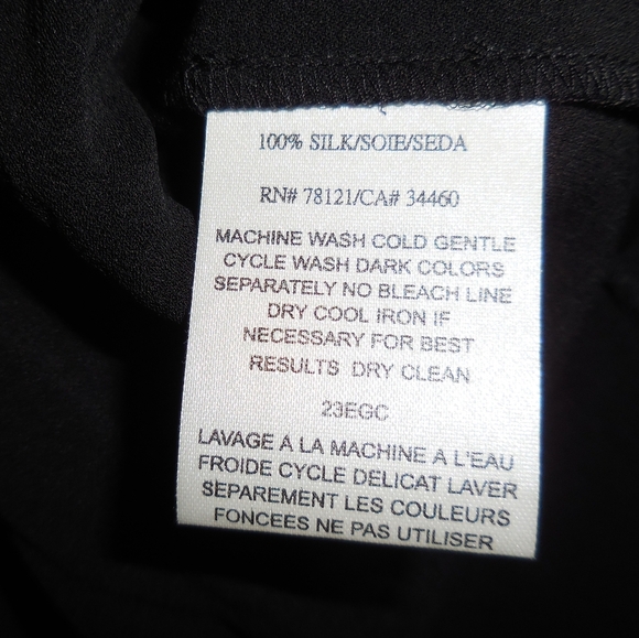 Eileen Fisher 100% Silk Black Crepe Long Sleeve Shirt Size Extra Small - Picture 5 of 6